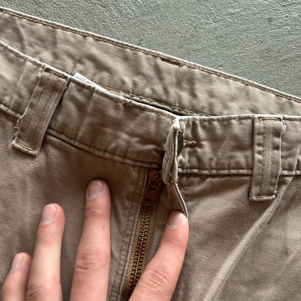 Vintage 90s Carhartt Carpenter Pants Size 40x32 Tan Relaxed Fit Canvas Workwear